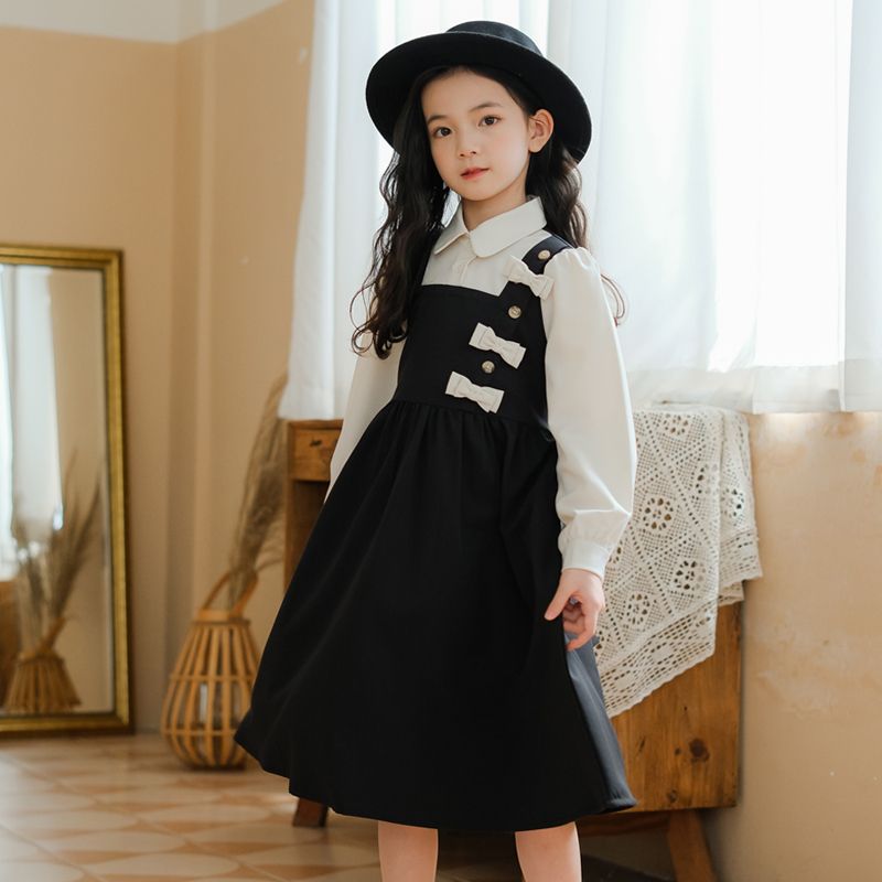 Girls suspender dress children's long sleeve dress