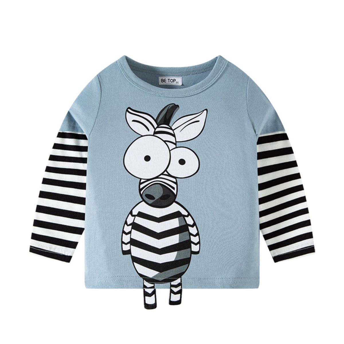 Striped Sleeve 3D Cartoon T-shirt