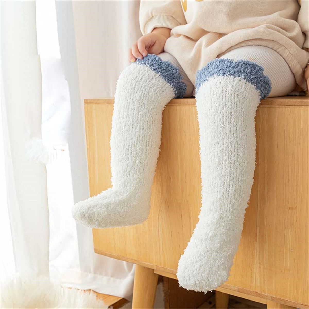 Infant and toddler coral fleece socks autumn and winter thickened velvet floor crawling socks long socks