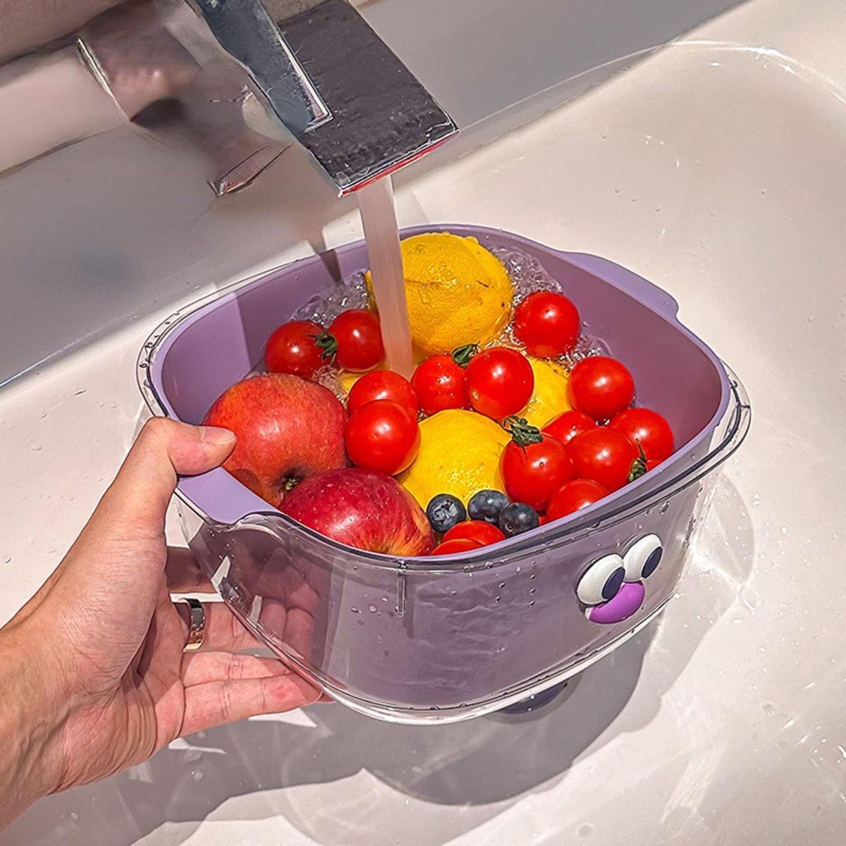 Double-layer drain basket household cute fruit basket cleaning water filter two-in-one thickened fruit plate washing vegetable basket