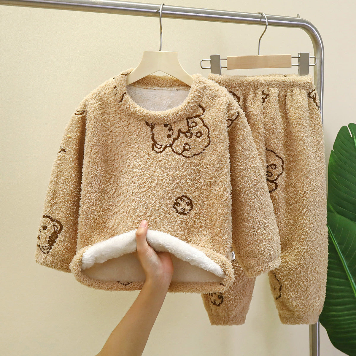 Baby plush warm home wear set