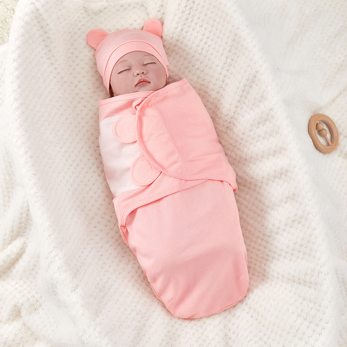 Newborn baby hat swaddle set pure cotton solid color swaddle anti-startle sleeping bag