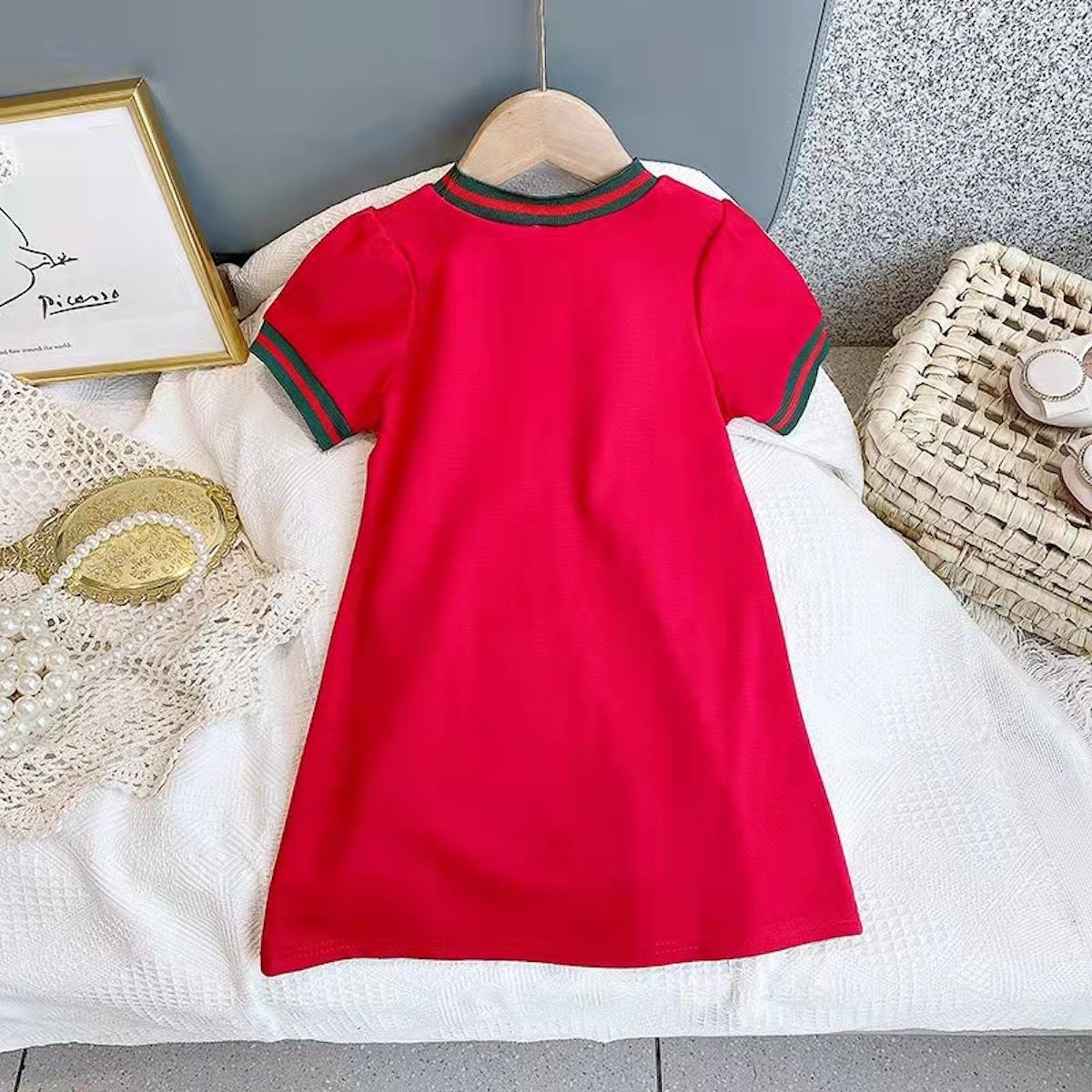 Summer Girls Dress Bowknot Chanel Style Princess Dress Baby College Style Puff Sleeve Dress