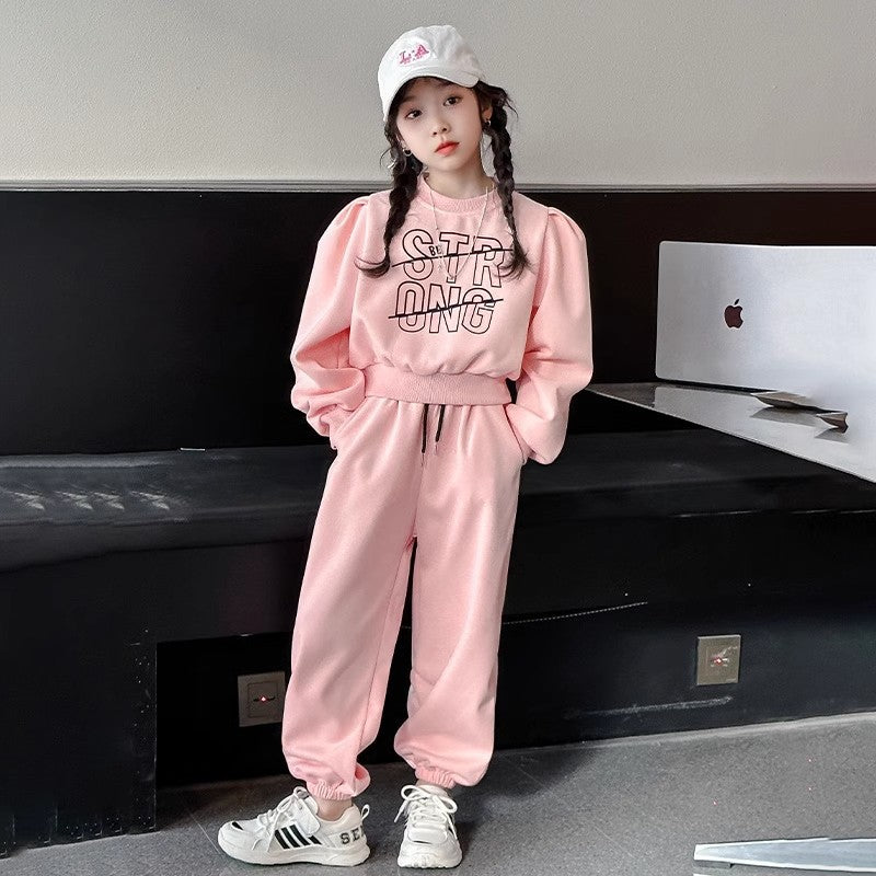 New autumn fashion letter print casual sweatshirt two-piece suit for middle and large children