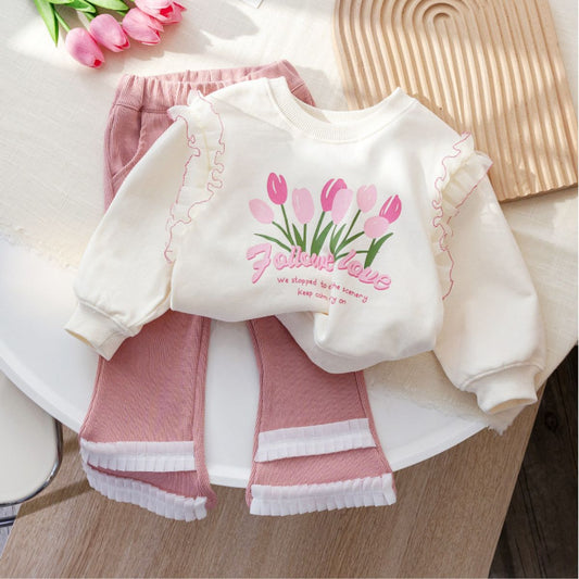 Girls lace sweatshirt suit