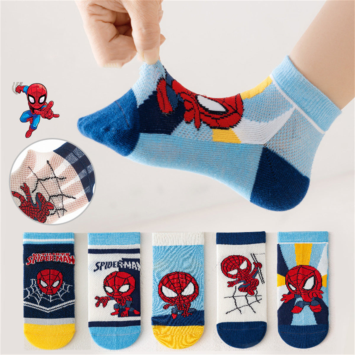 Children's 5-pair set of cartoon spider socks