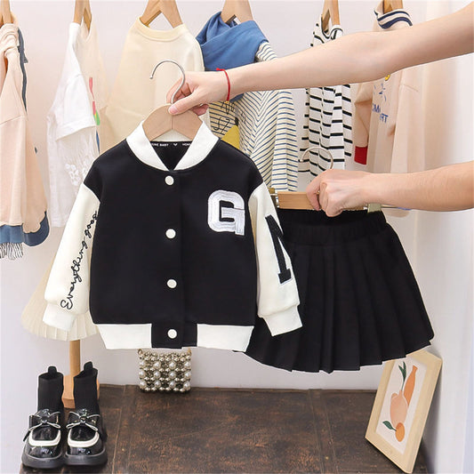 Girls Baseball Suit New Style Baby Girl Fashionable Top Coat Pleated Skirt Two-piece Suit