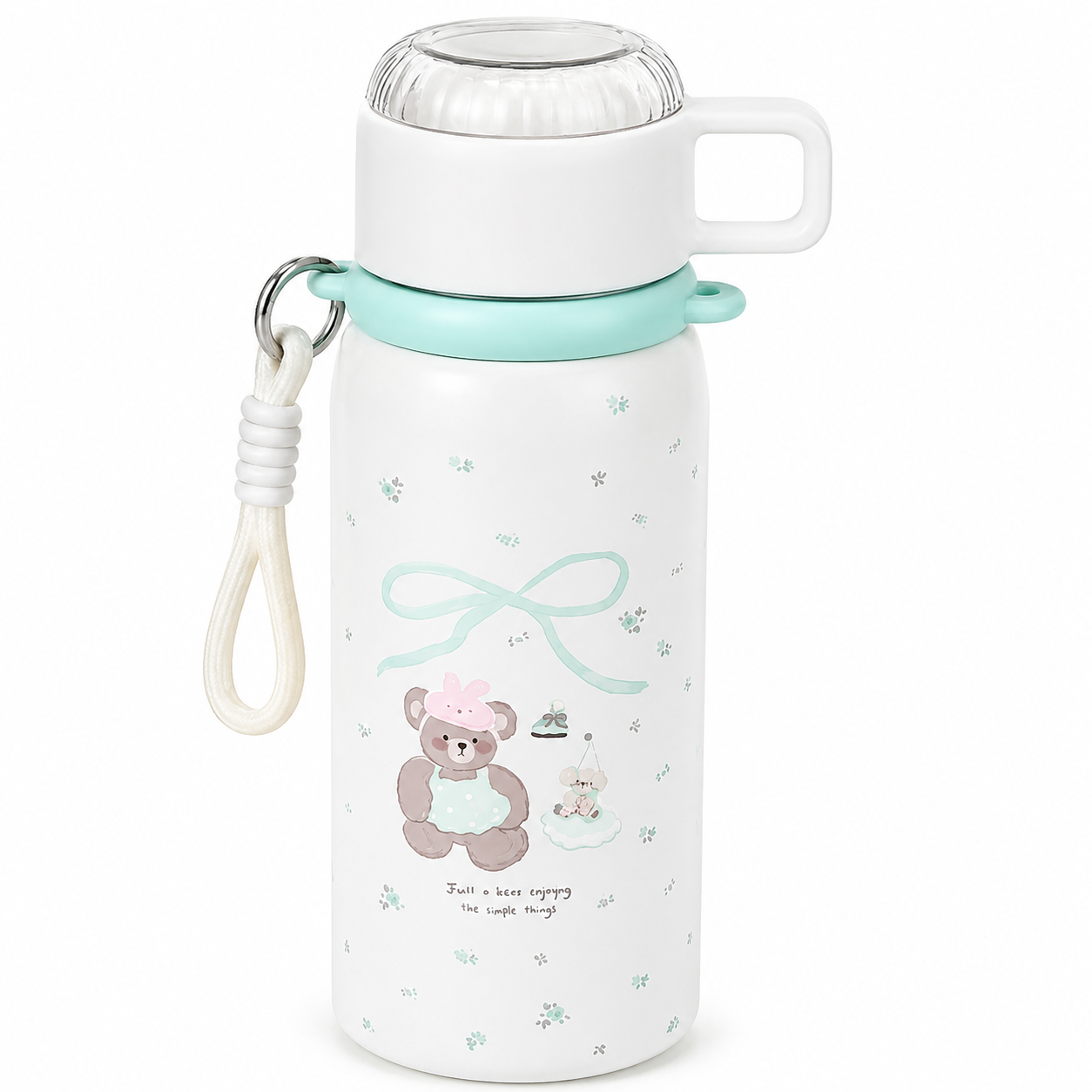 620ml Kids Insulated Water Bottle with Carry Strap and Cup-Style Lid