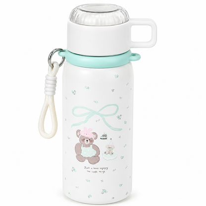 620ml Kids Insulated Water Bottle with Carry Strap and Cup-Style Lid
