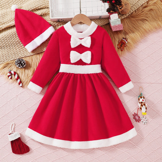 Medium and large girls winter Christmas sweet long-sleeved dress