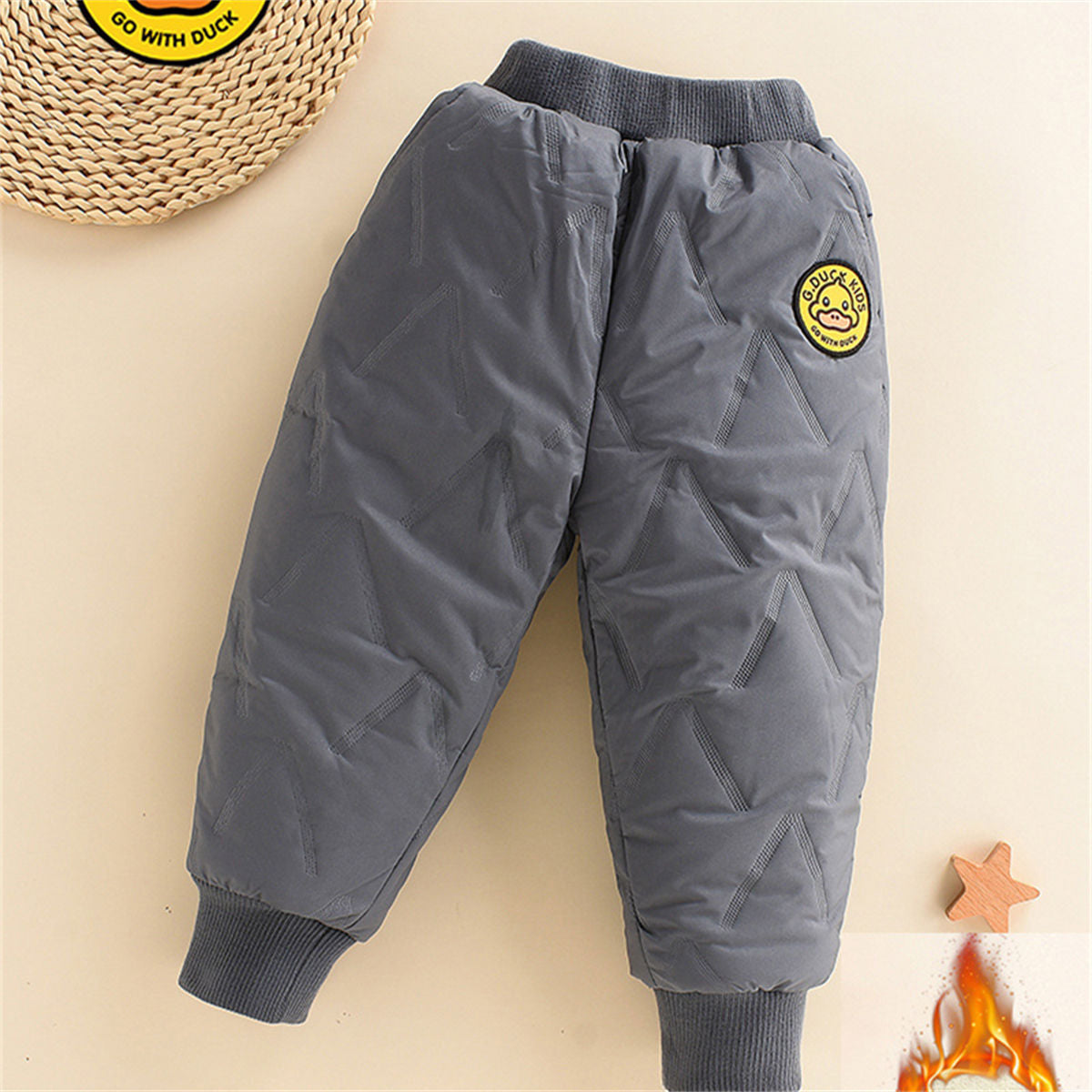 Winter plush yellow duck woven trousers for boys and girls