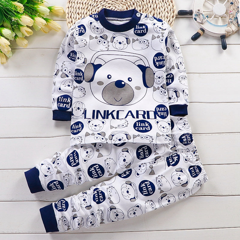 Toddler Boy Cartoon Letter Printed Long Sleeve Sweater & Pants Pajamas