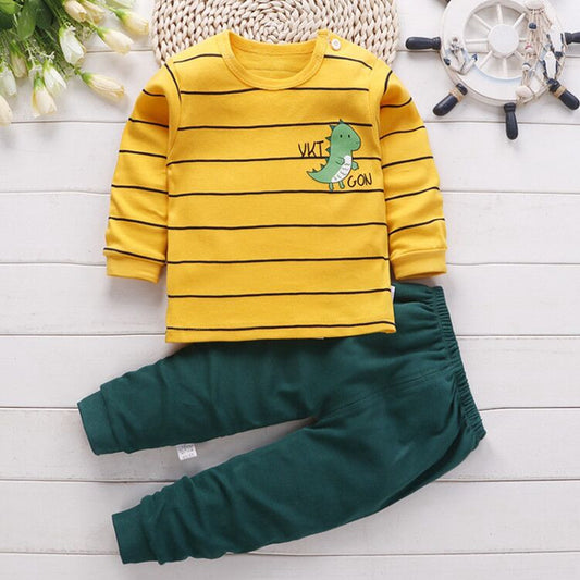 Toddler Boy Cartoon Printed Stripes T-shirt & Shorts Pajamas