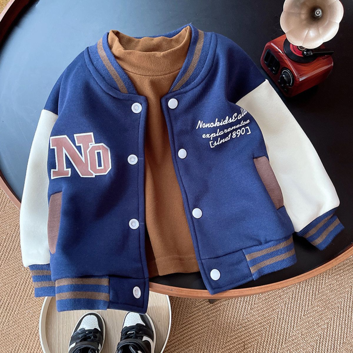 Boys' coat plus velvet autumn and winter new style children's baseball jacket winter clothes trendy children's clothes baby coat thick