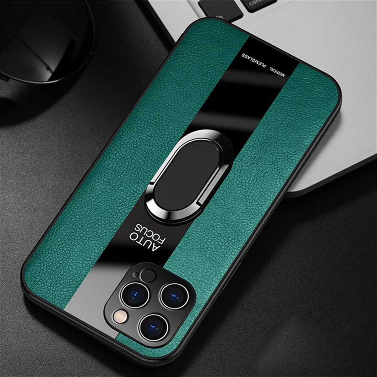 Apple Business Mature Style Men's Magnetic Ring Stand Leather Phone Case