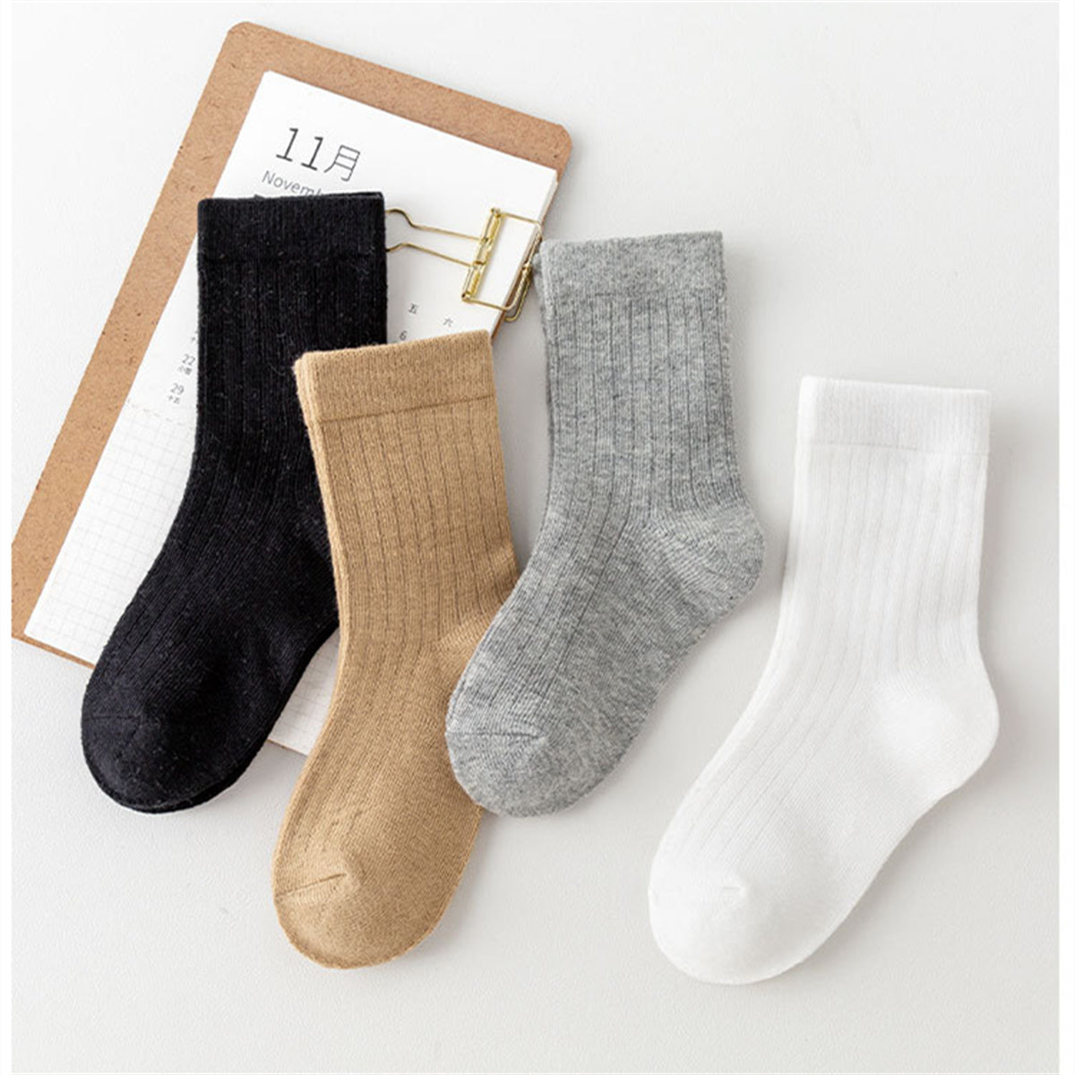 Children's men's and women's solid color simple college style pure cotton breathable soft short socks set