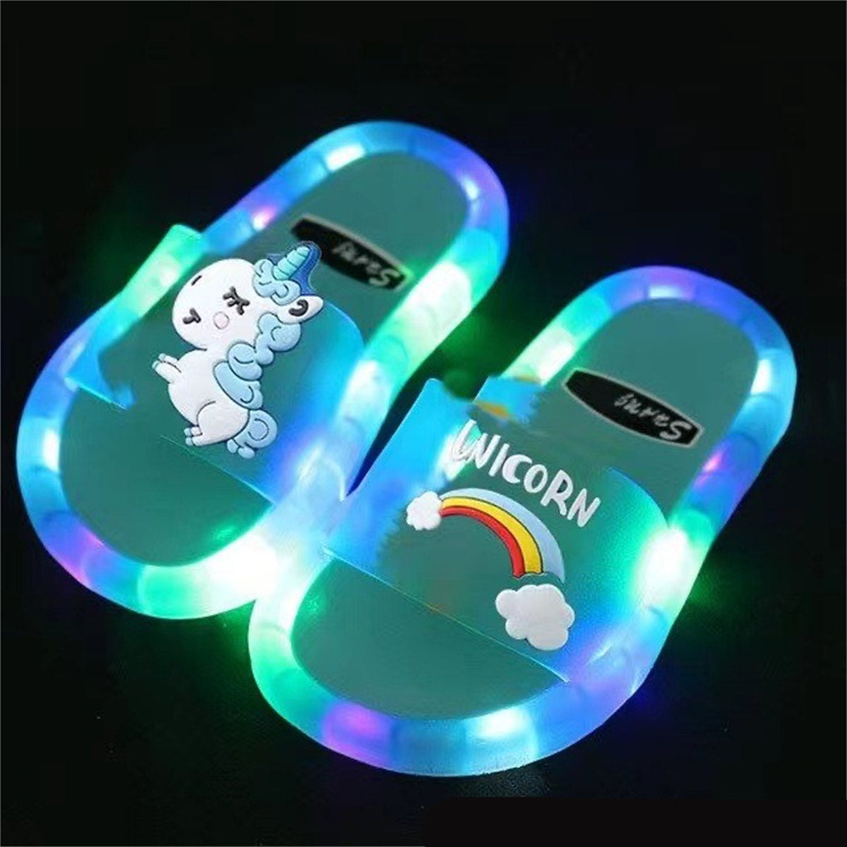 Toddler Boys' Glowing Unicorn Pattern Flip Flops