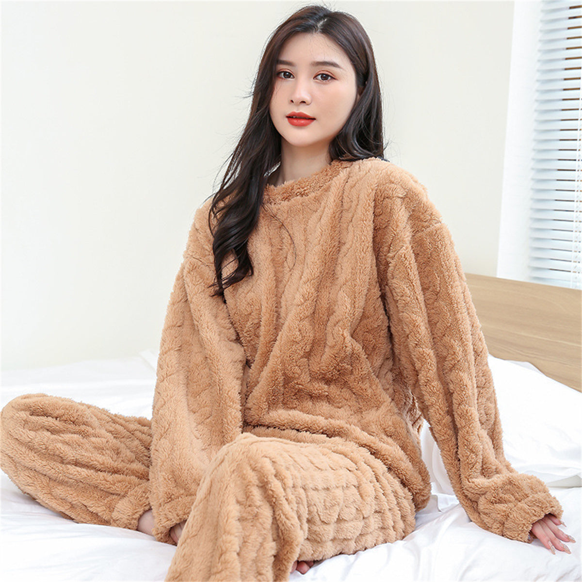 Coral fleece pajamas plus velvet thickened jacquard suit home clothes