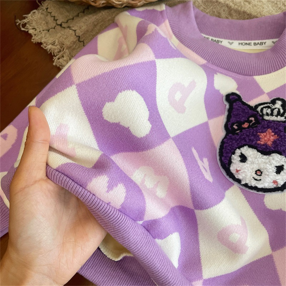 Plush baby girl cartoon Kuromi warm bottoming shirt