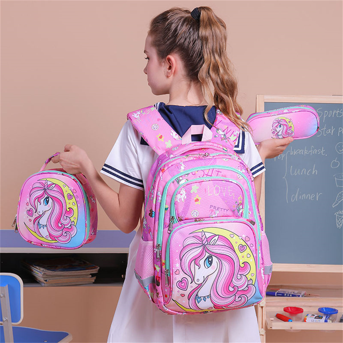 Elementary School Children's Schoolbag Three Sets of Dinosaur Schoolbag Spine Protection Decompression