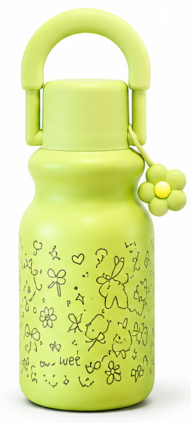 Kids Insulated Water Bottle with Rounded Carry Handle and Cute Cartoon Design