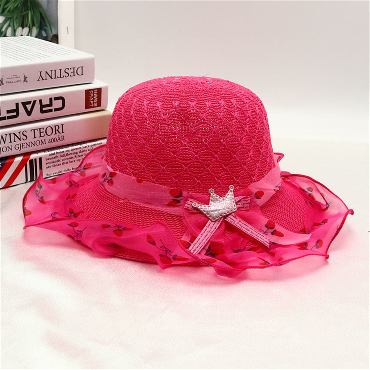 Children's mesh crown straw hat