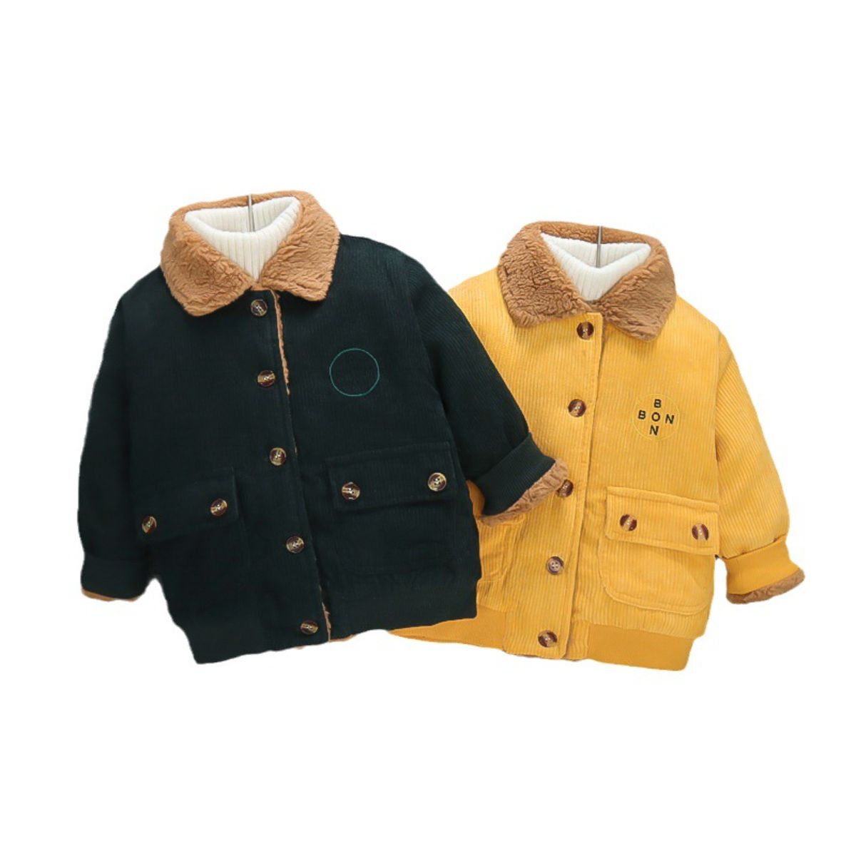 Boys' corduroy coat new style baby thickened jacket winter wear plus velvet top children's cotton coat