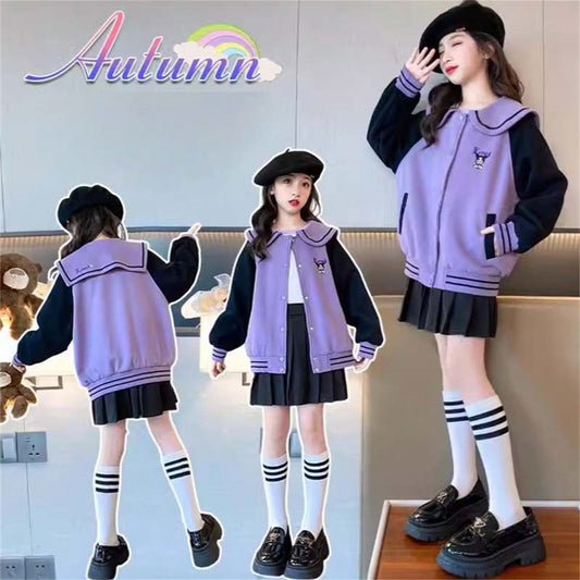 Autumn Coulomi cute doll collar baseball uniform sweater cardigan for middle and large children and girls