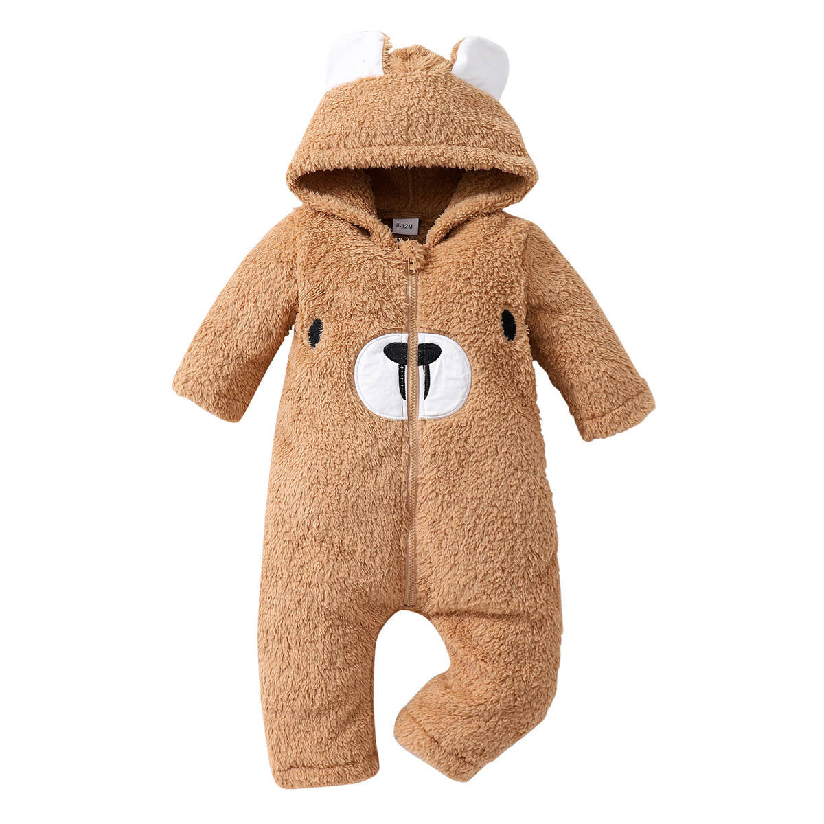 Autumn and winter baby hooded bear shape embroidered zipper jumpsuit