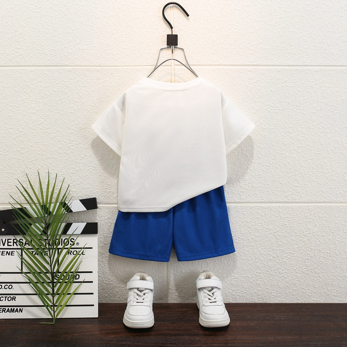 New style children's clothing summer children's leisure suit loose clothes boys short-sleeved waffle baby summer