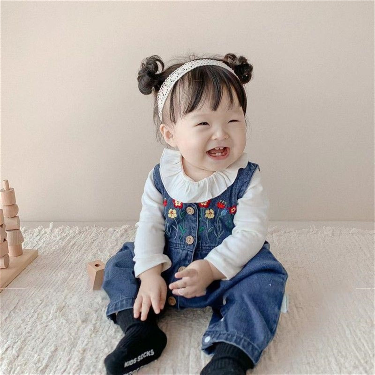 Baby girl denim overalls long sleeve one piece suit