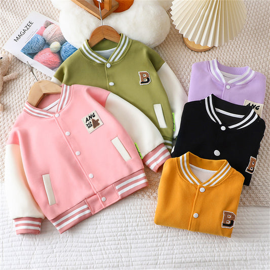 Children's baseball jacket autumn and winter thick casual jacket middle and large children's sweater