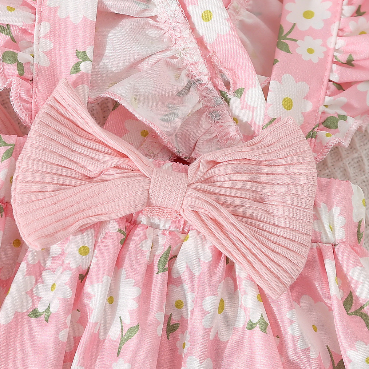 Baby Girl Sweet Cute Floral Pattern Front Bow Skirt Ruffle Cross Strap Skirt with Pink Long Sleeve Triangle Sweater and Headband Fall 3-Piece Set