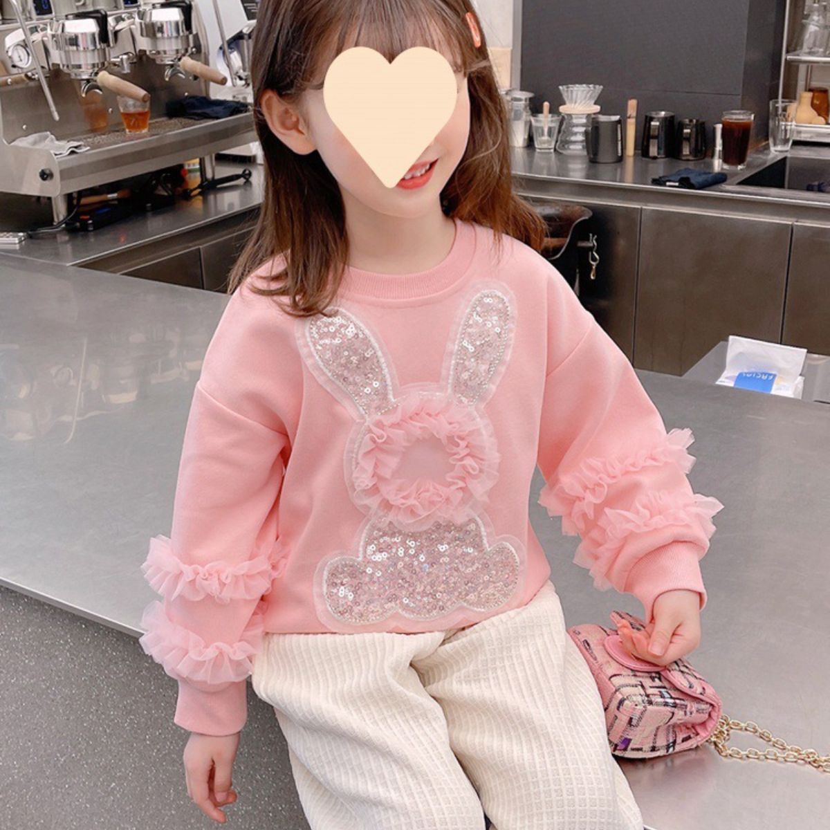 Girls' fleece sweatshirt new spring and autumn clothes for girls bunny pullover top children's pink long sleeve