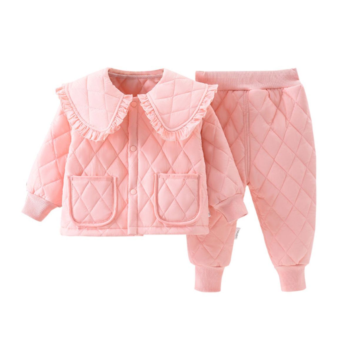 Girls winter suit new style baby autumn and winter quilted two-piece suit doll collar plus cotton cotton clothes