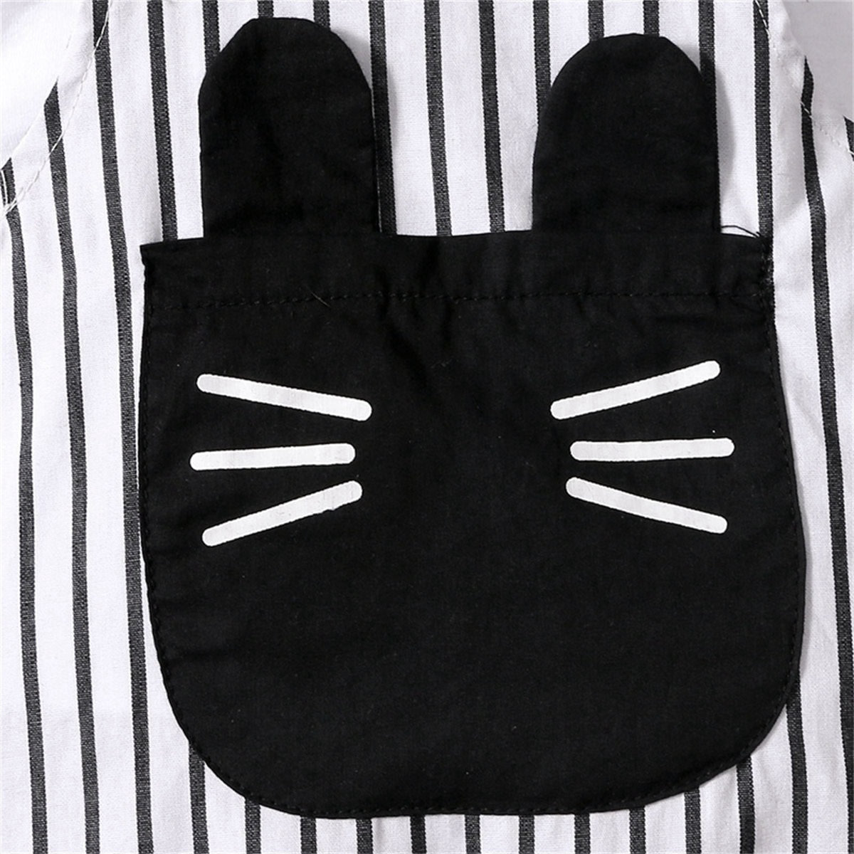 Short-sleeved T-shirt and cat striped overalls two-piece set