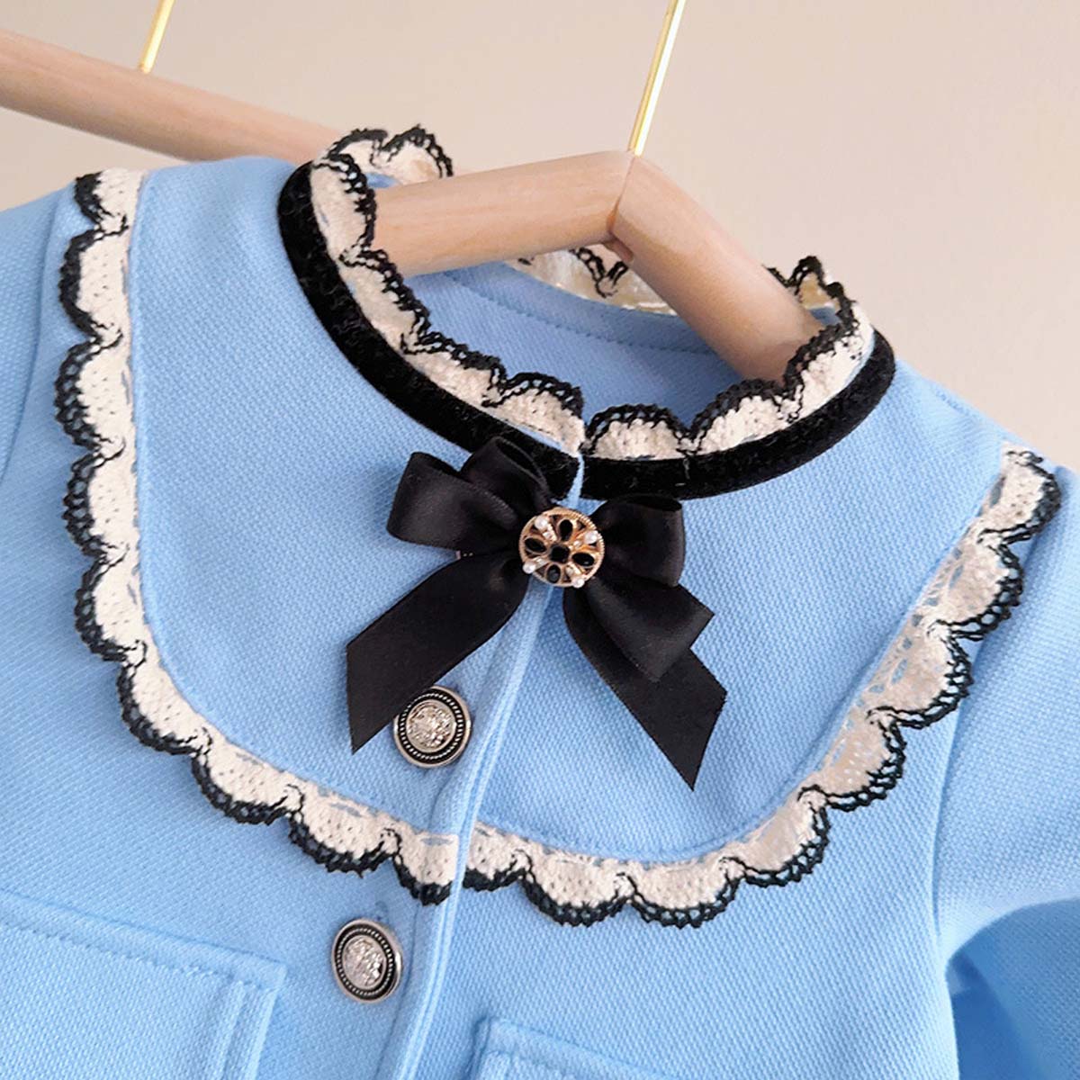 New spring and autumn girls' doll collar top + casual pants two-piece set