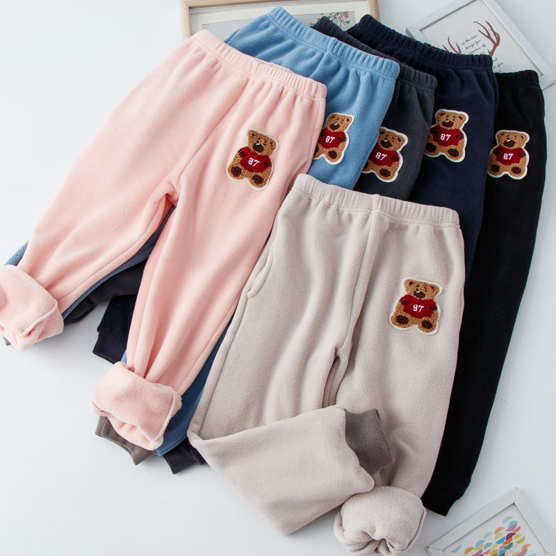 Children's autumn and winter sweatpants, fleece casual pants, outer wear for warmth