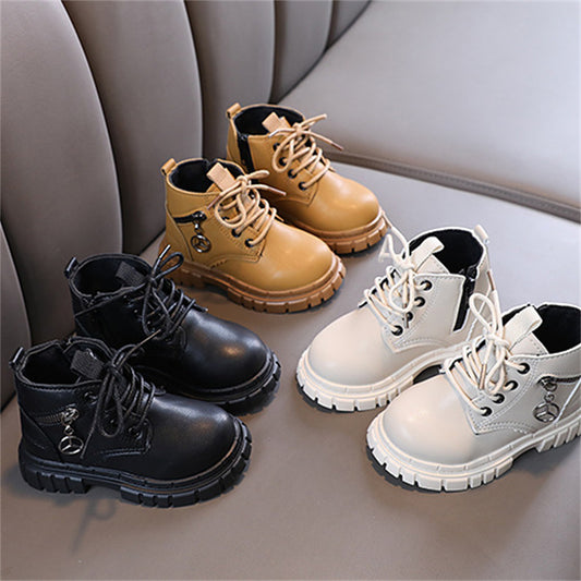 Simple solid color sports style waterproof hiking Martin boots for boys and girls