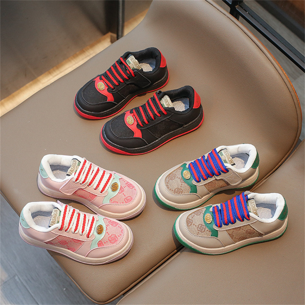 Children's and children's color matching print temperament urban style soft bottom low top sneakers