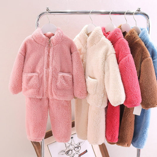 Autumn and winter boys and girls fleece home wear suits