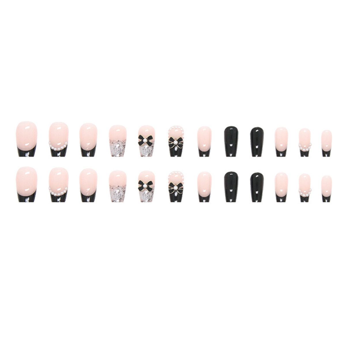 Small fragrance style pearl bow nail art dark series temperament black wear nail sweet cool false nail piece white new