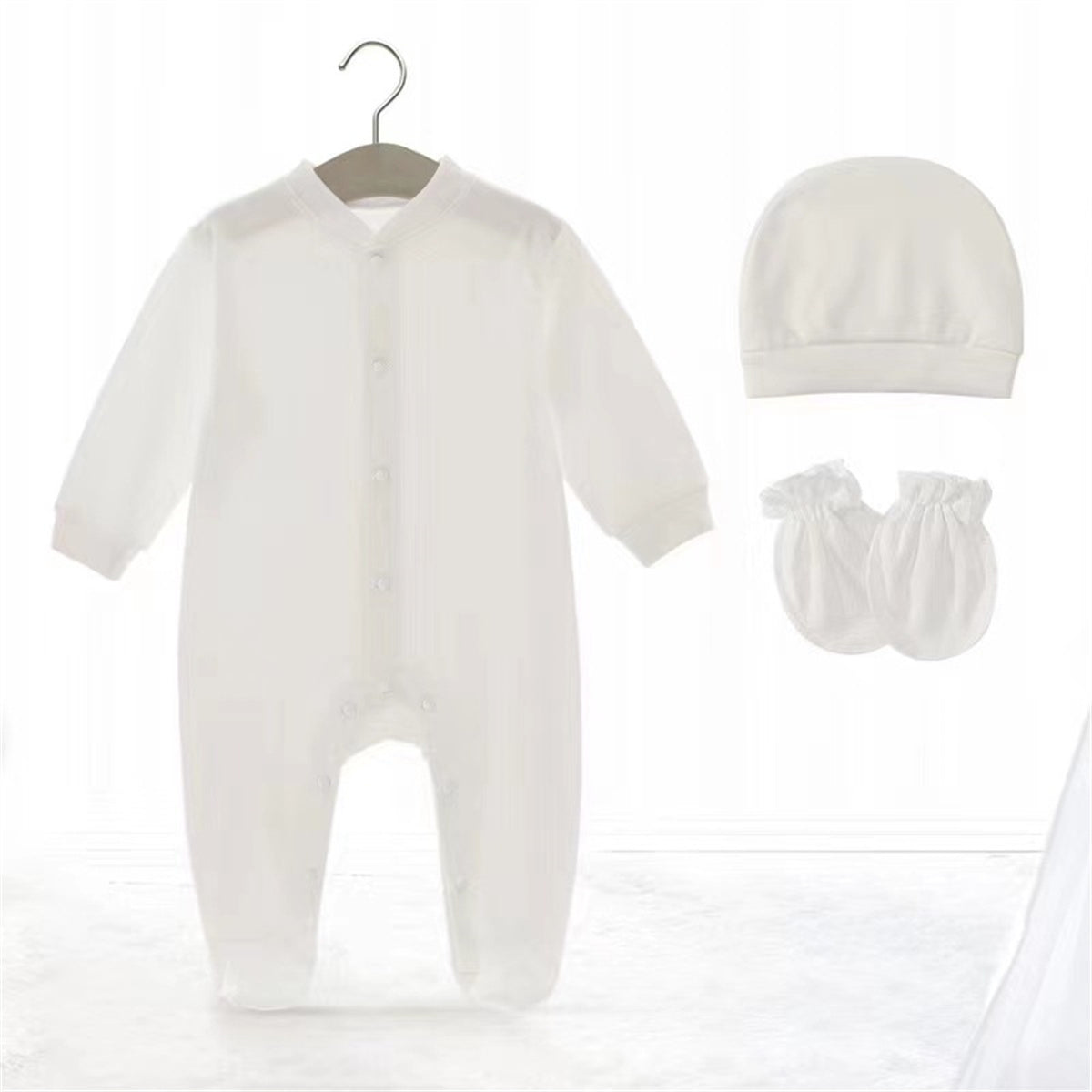 Newborn baby long-sleeved foot-covering crawling suit jumpsuit hat + gloves