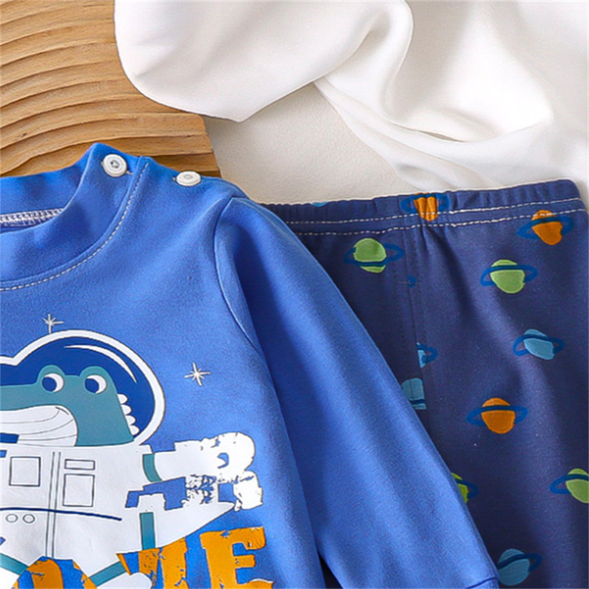 Boys Cute Astronaut Pattern Home Clothes Pajamas Set Cute Bear Long Sleeve 2-Piece Set