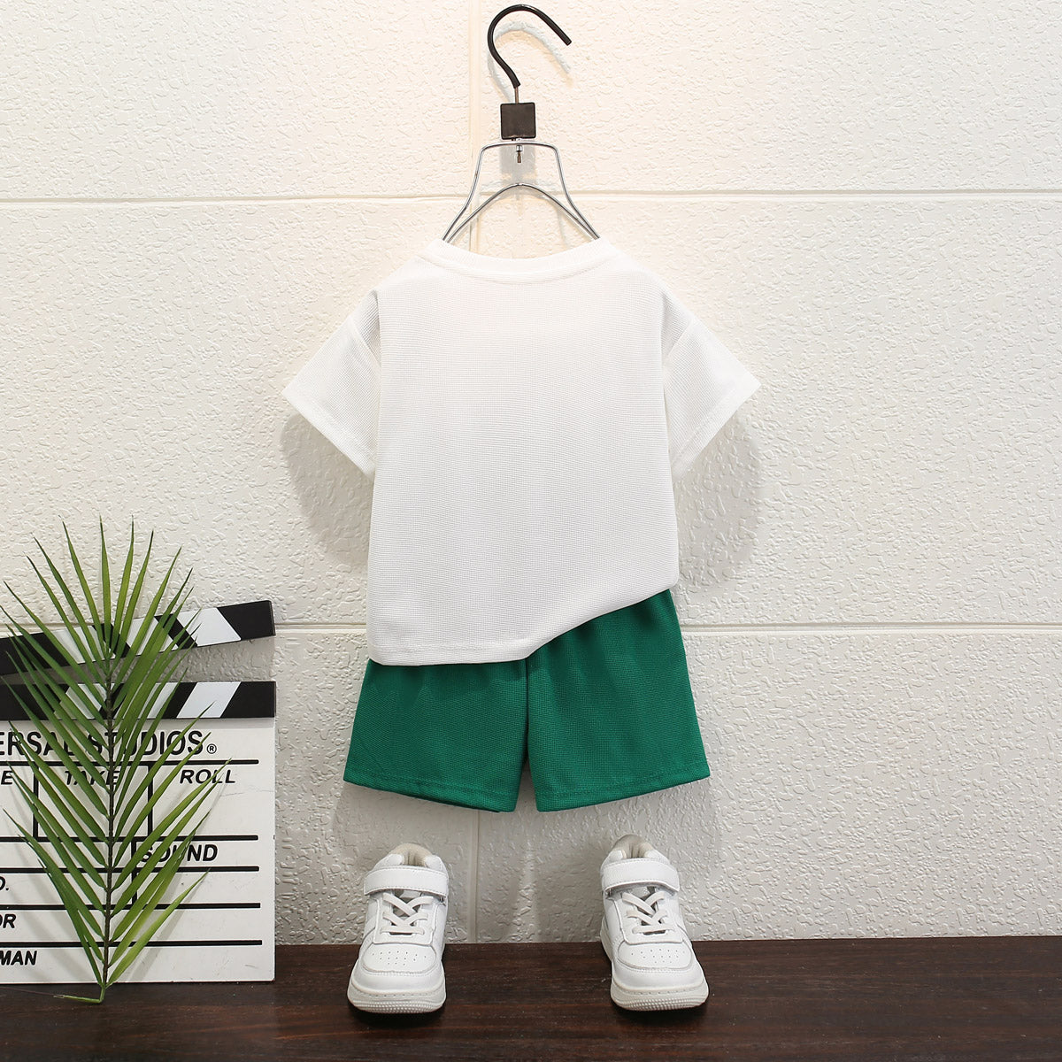 New style children's clothing summer children's leisure suit loose clothes boys short-sleeved waffle baby summer