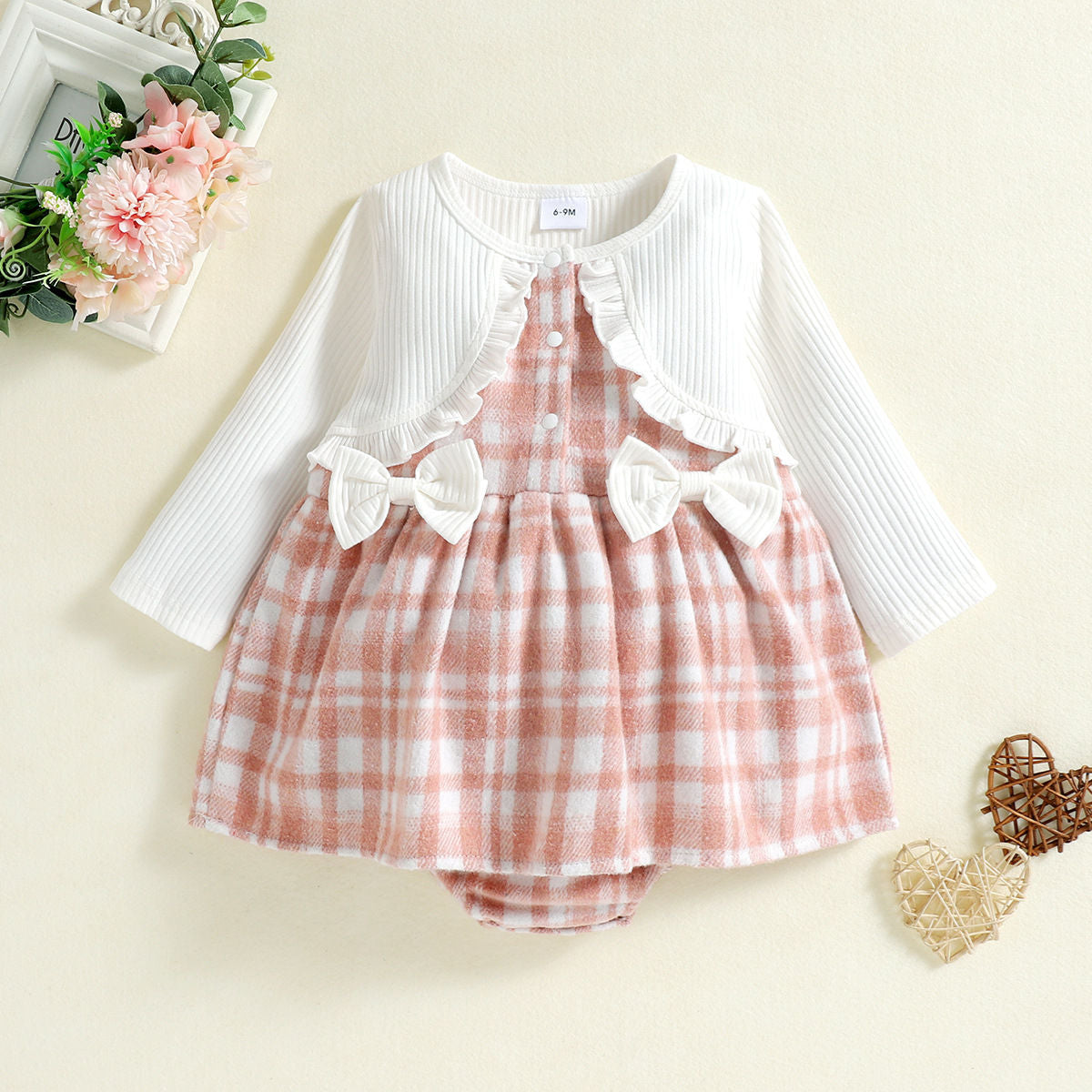 Baby Girl Pink Plaid Bow Triangle Romper