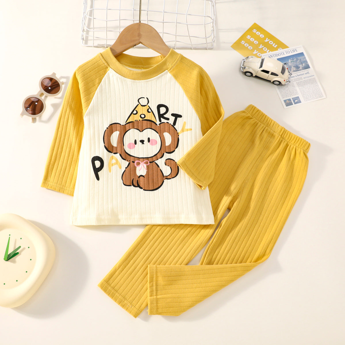 New autumn jacquard cotton suits for boys and girls long-sleeved underwear autumn clothes autumn trousers children's pajamas home clothes