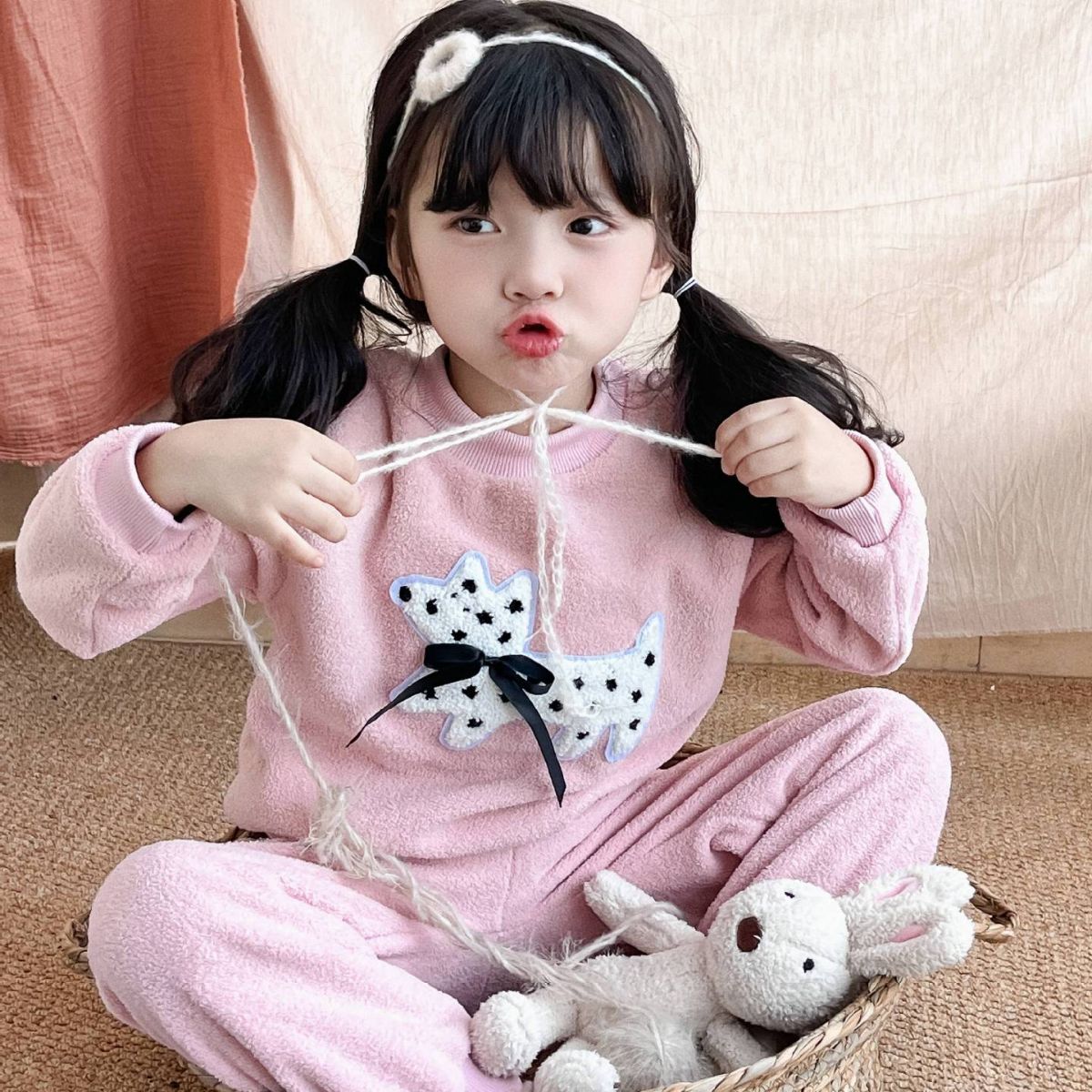 Children's double-faced fleece autumn and winter pajamas set