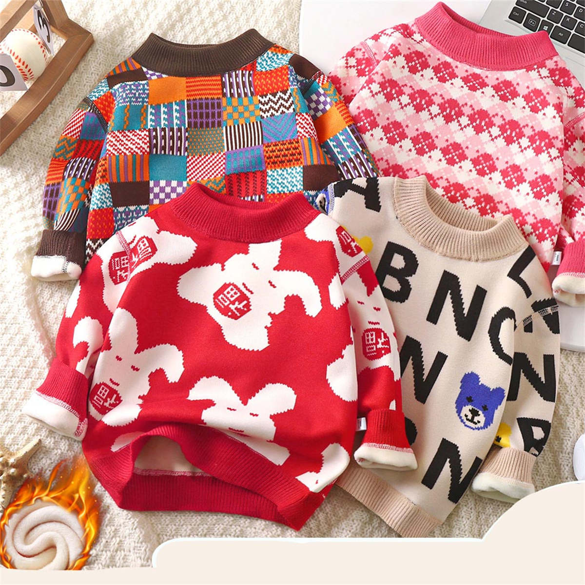 children&#39;s sweater knitted fleece bottoming shirt top