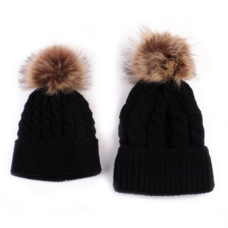 Parent-child 2pcs Solid Color Plush Decor Woolen Hat